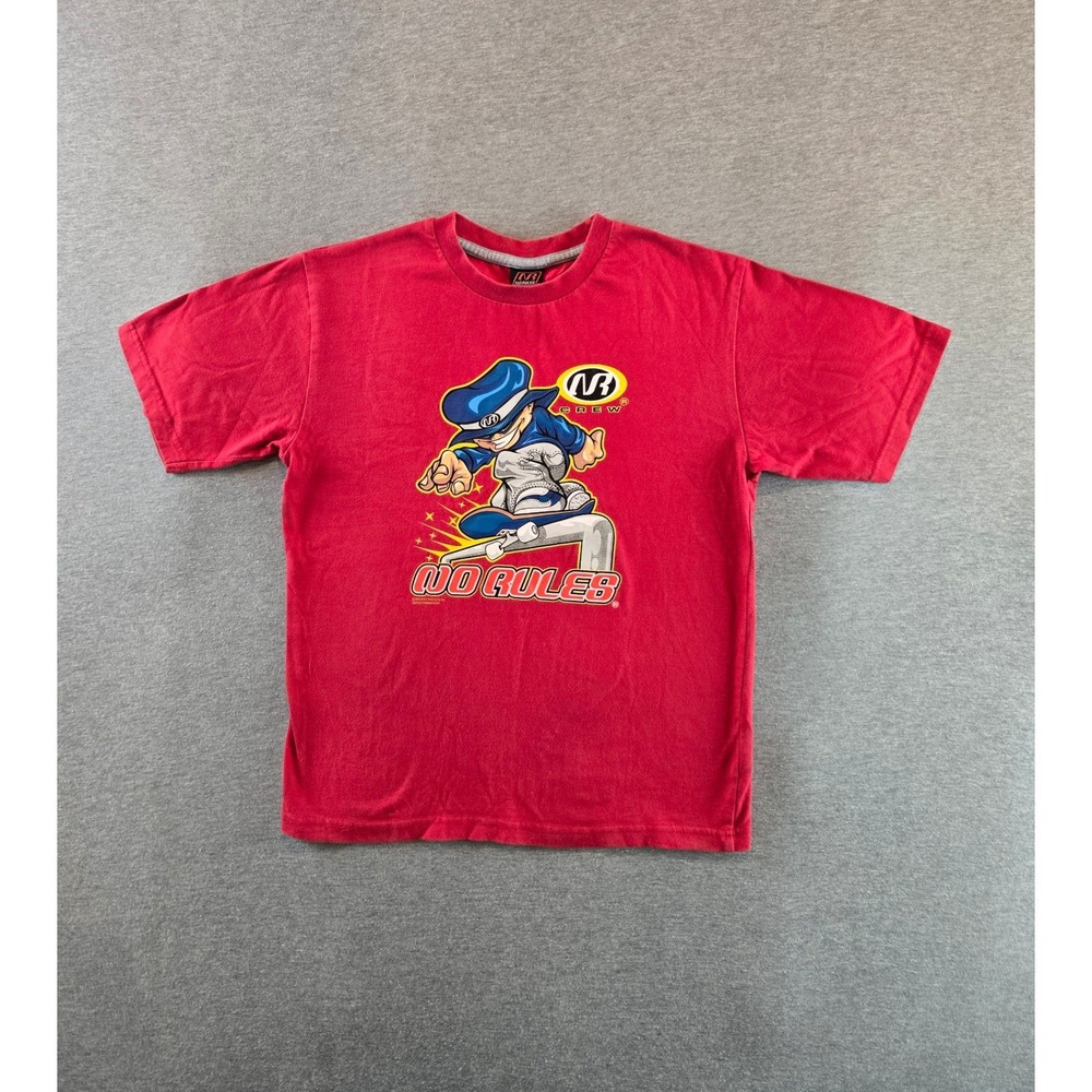 No Rules Graphic T-Shirt Kids Size 9 Red 2003 Vintage Skate NR Crew Y2K